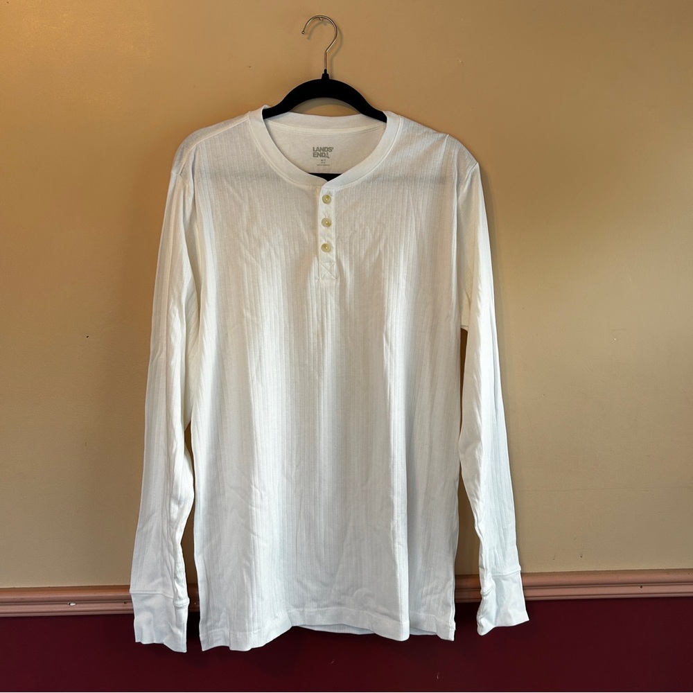 Lands' End Classic White Long Sleeve Henley